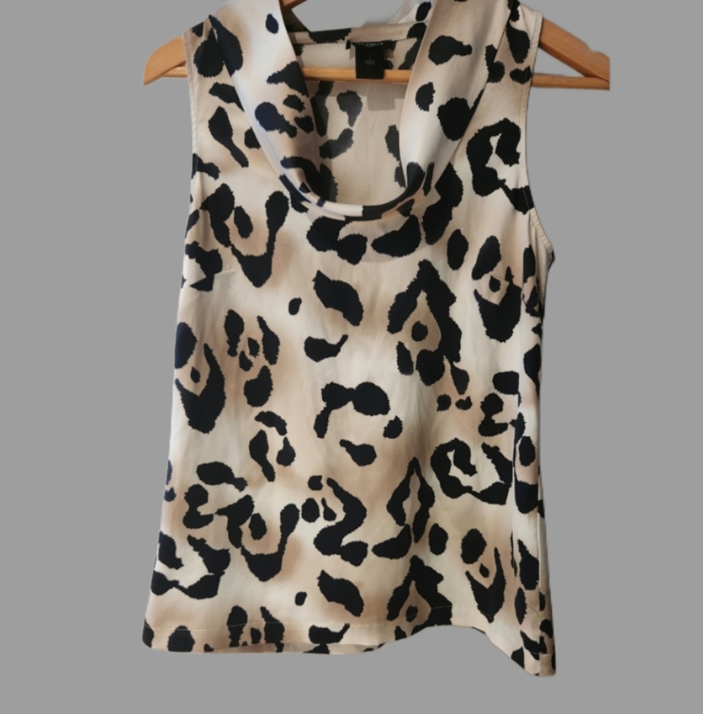 Ann Taylor Leopard Print Silky Sleeveless Top Cowl Neck